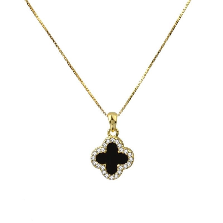 Double sided Four leaf Clover Black And White Necklace