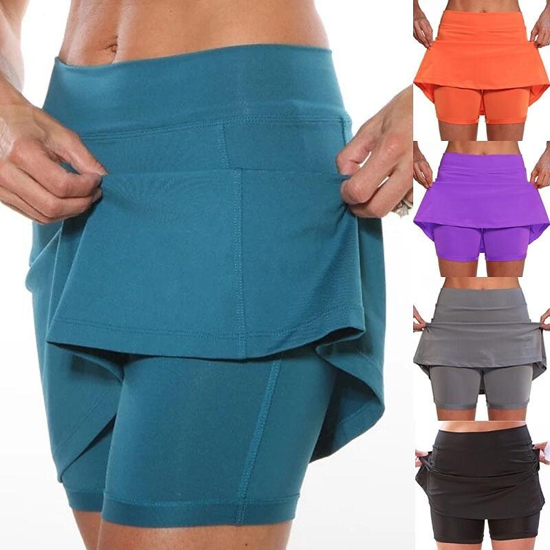 Women s Solid Color Mid waist Athletic Bottoms With Side Pocket 2 In 1 Liner Breathable Quick Dry Plus Size