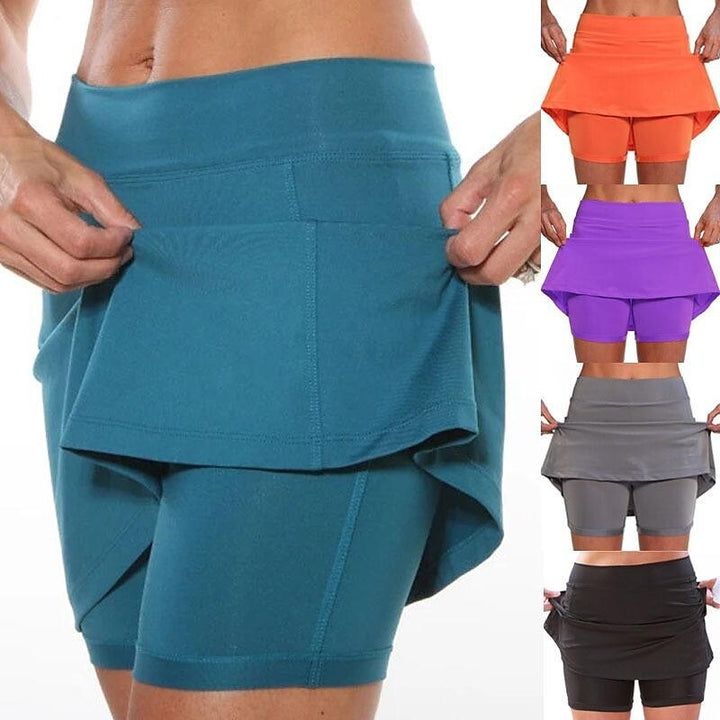 Women s Solid Color Mid waist Athletic Bottoms With Side Pocket 2 In 1 Liner Breathable Quick Dry Plus Size