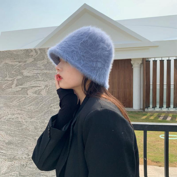 women s fashion Solid color rabbit fur hat bucket cap