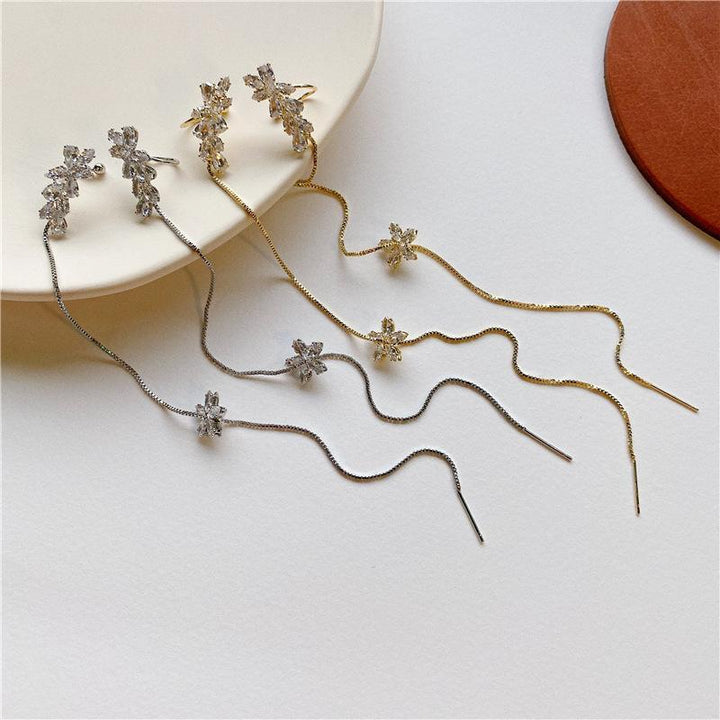 Flower Tassel Bone Clamp Earrings Set