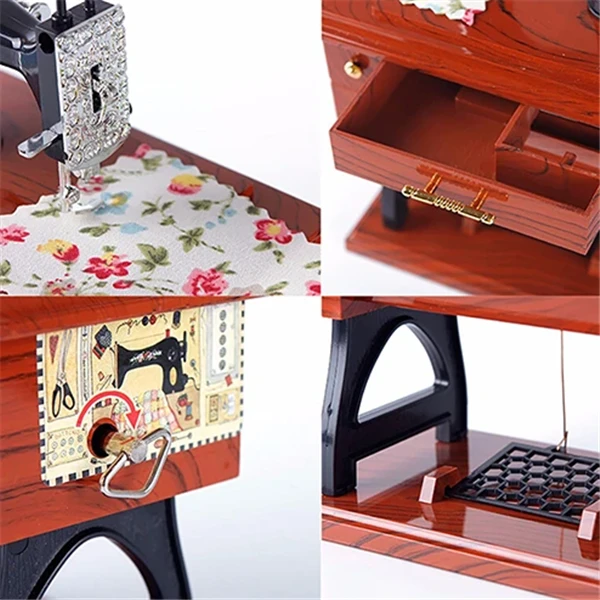 Wood Mini Sewing Machine Music Box