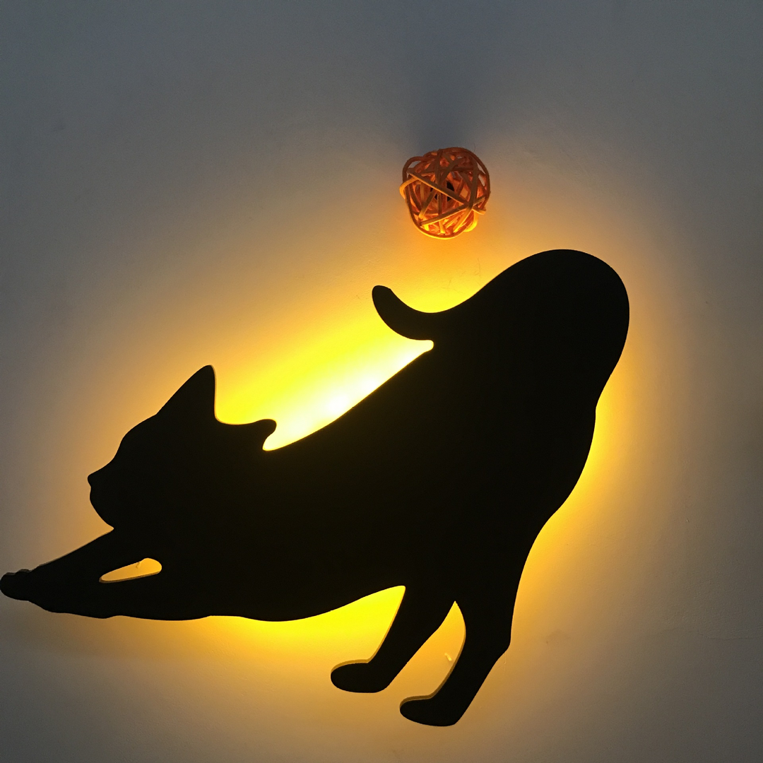 Light  Voice Sensor Control LED Cute Cat Wall Light