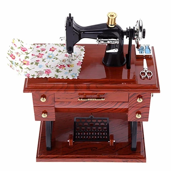 Wood Mini Sewing Machine Music Box