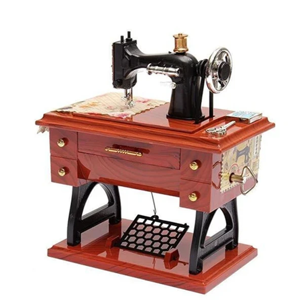 Wood Mini Sewing Machine Music Box