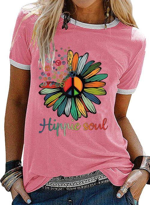 TP10275 Floral Round Neck Short Sleeve Casual T shirts