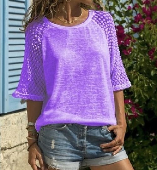 Women Lace Stitching 34 Sleeves T shirt