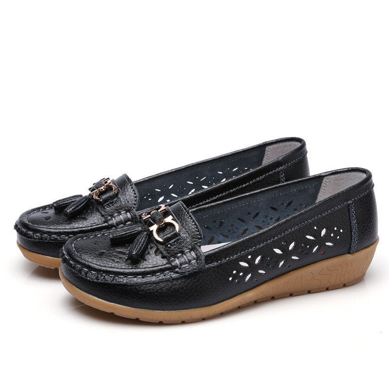 WOMENS HOLLOW SOFT LEATHER BREATHABLE MOCCASINS SANDALS 2022