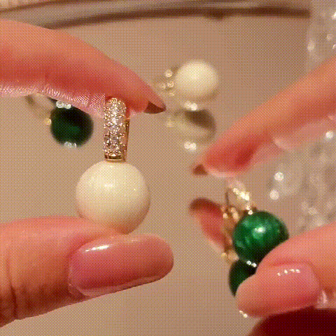 Micro Inlaid Zirconium Green And White Shell Beads Earrings