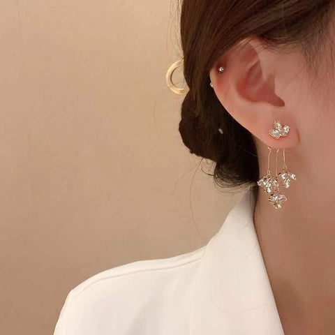 ZIRCON TASSEL MAPLE LEAF EARRINGS