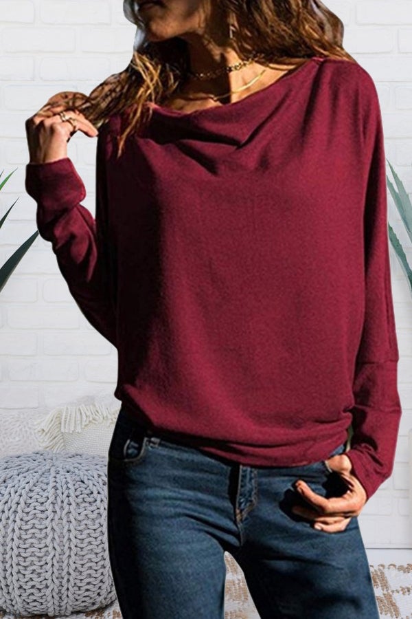 Bat Sleeve Solid Color Casual Blouse