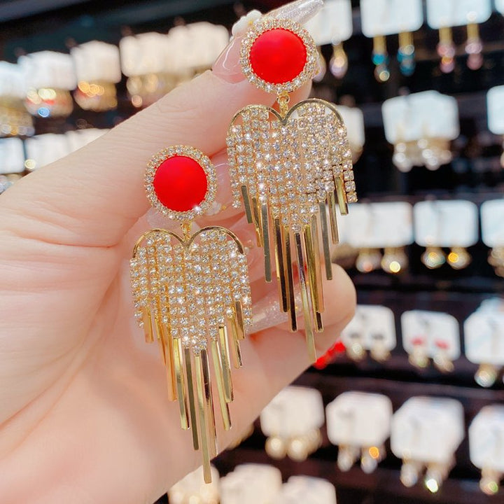 Red Pearl Tassel Drop Earrings