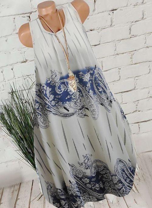 DS11049 Casual Floral Tunic Round Neckline A line Dress