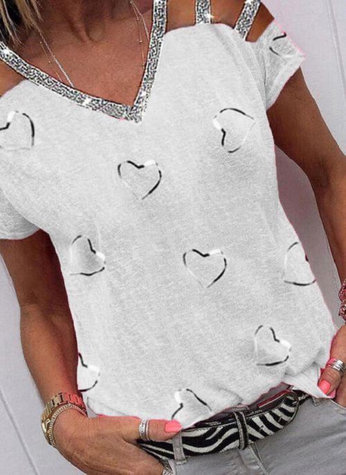 TP10295 Geometric V Neckline Short Sleeve Casual T shirts