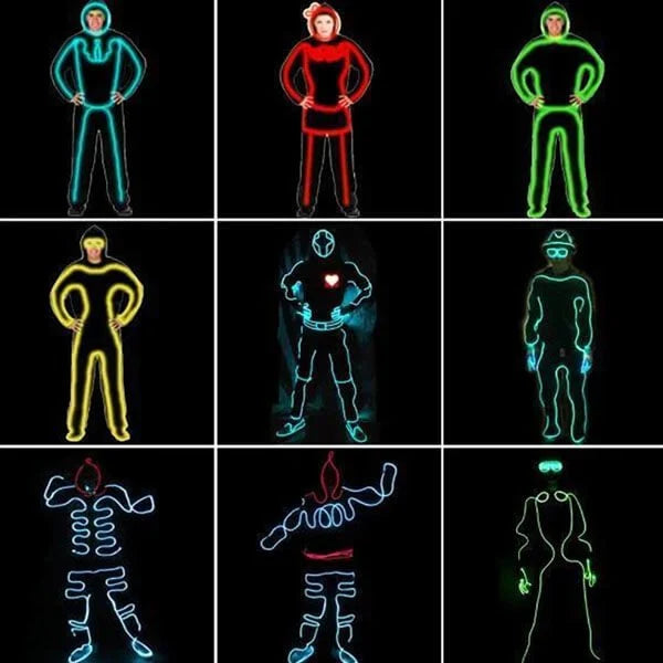 LED Stick Figure Kit EL Wire Cable LED Neon Dance Party DIY Costumes Clothing Luminous Light Decoration