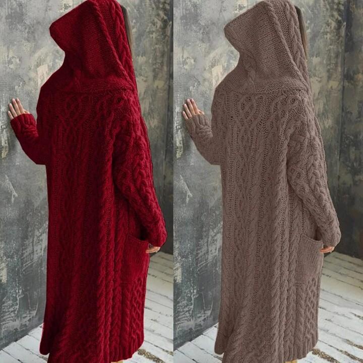 CASUAL KNITTED LONG OUTERWEAR WITH HOOD