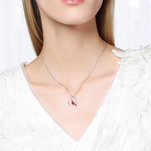 Cardinal Heart Pendant Necklace