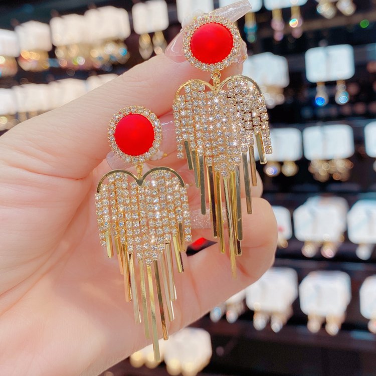 Red Pearl Tassel Drop Earrings