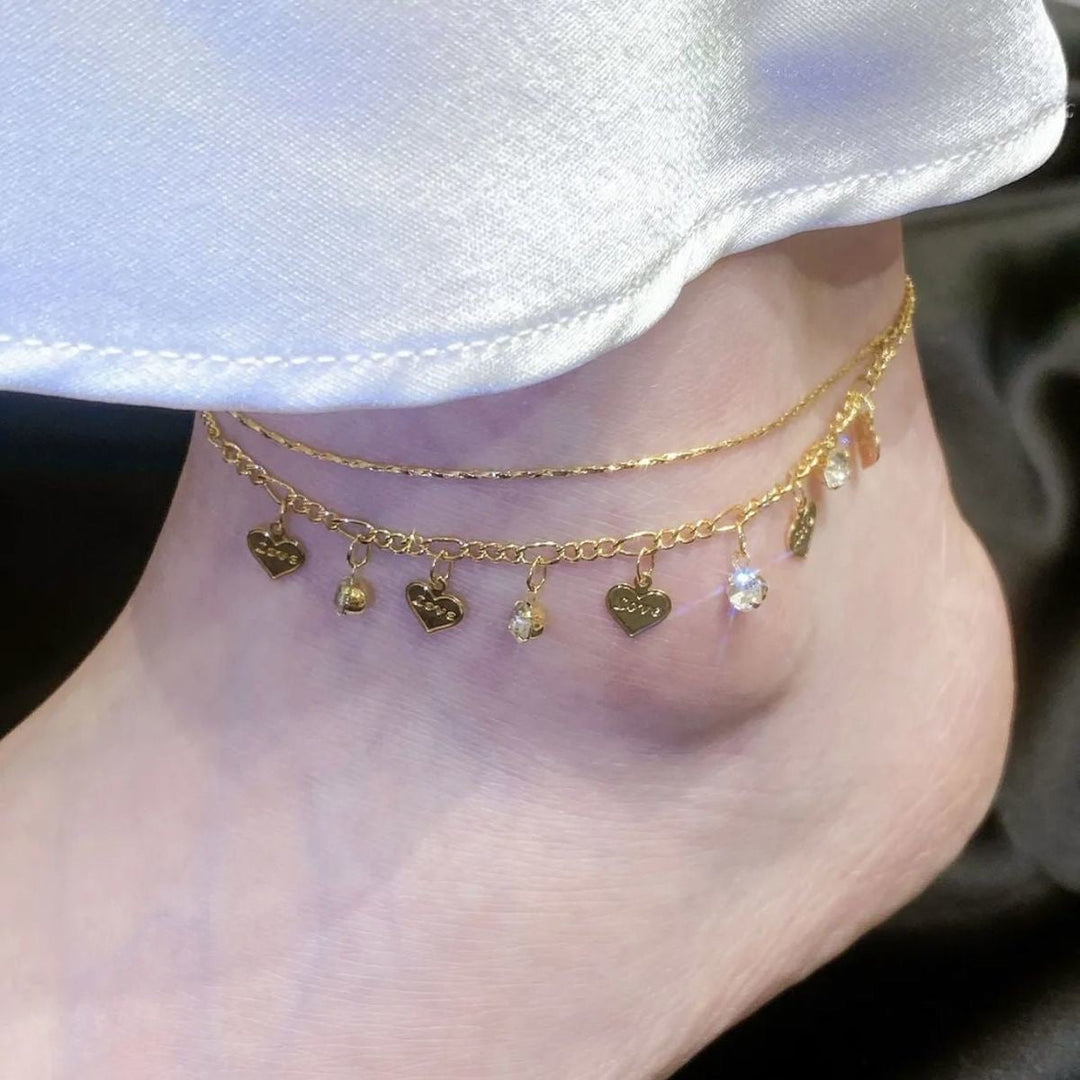 Crystal Studded Diamond Fringed Anklet