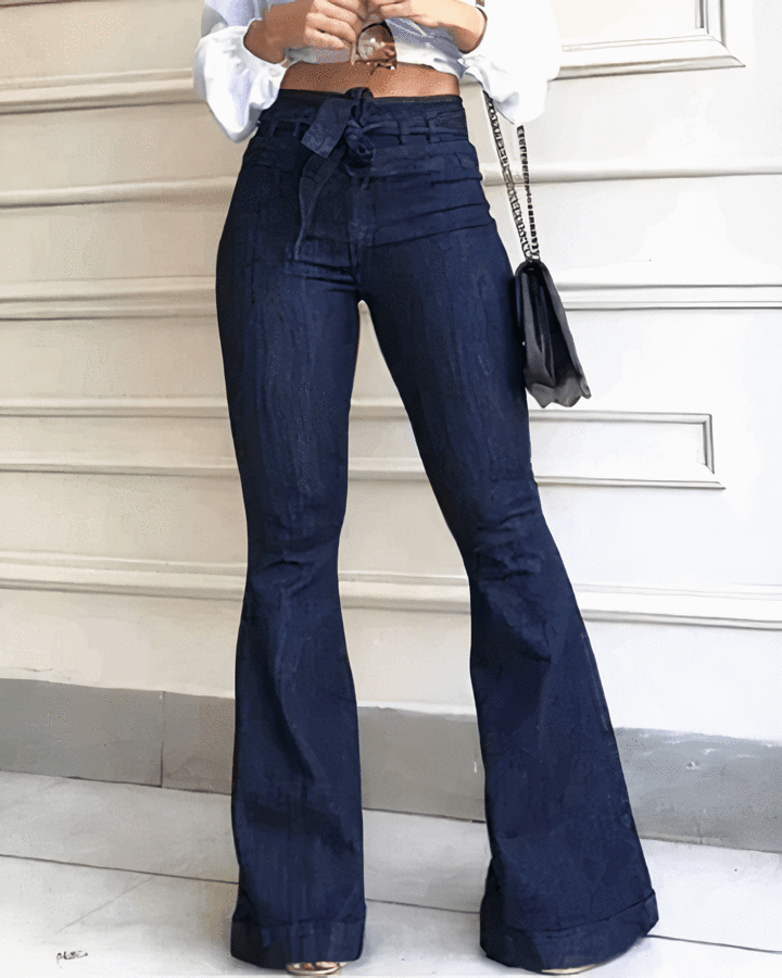 Tie Waist Butt Lifting Flare Jeans