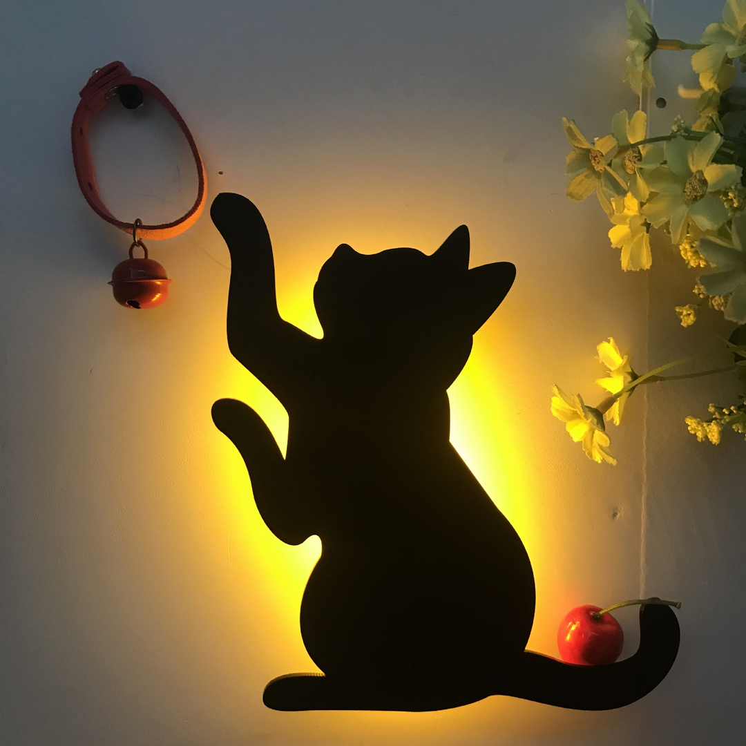 Light  Voice Sensor Control LED Cute Cat Wall Light