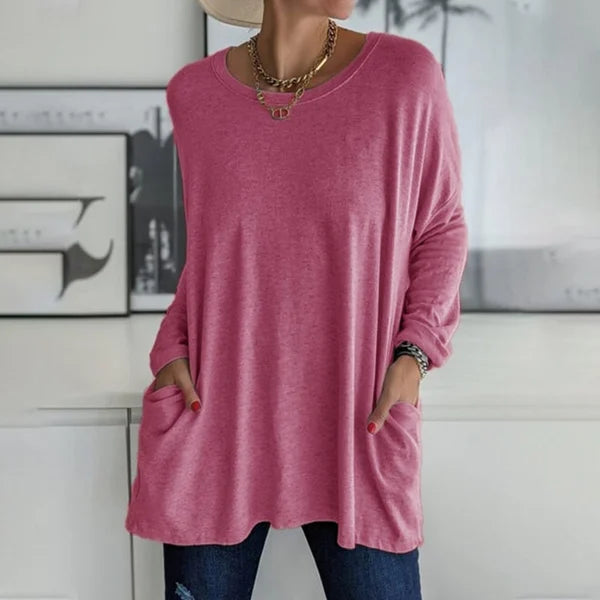 🎅Christmas Promotion -49% OFF🎄Round Neck Long Sleeve Loose Pocket Solid T-Shirt