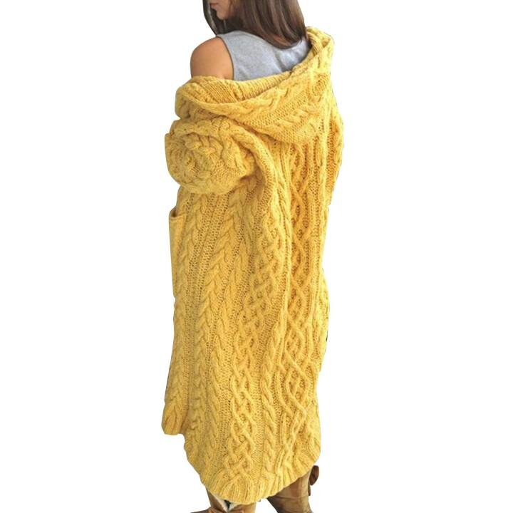 CASUAL KNITTED LONG OUTERWEAR WITH HOOD