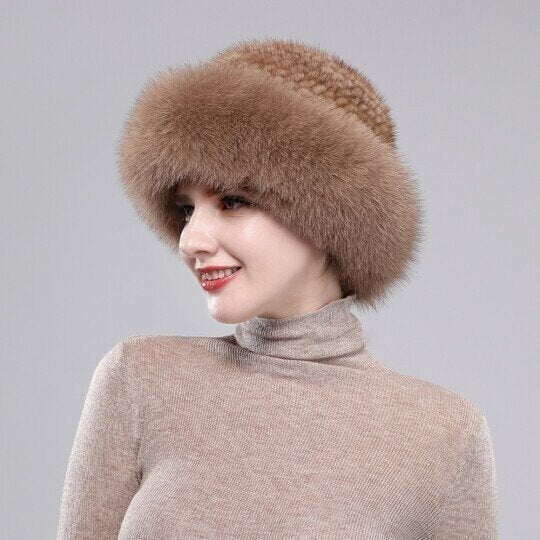 Braided real hair warm thick basin hat