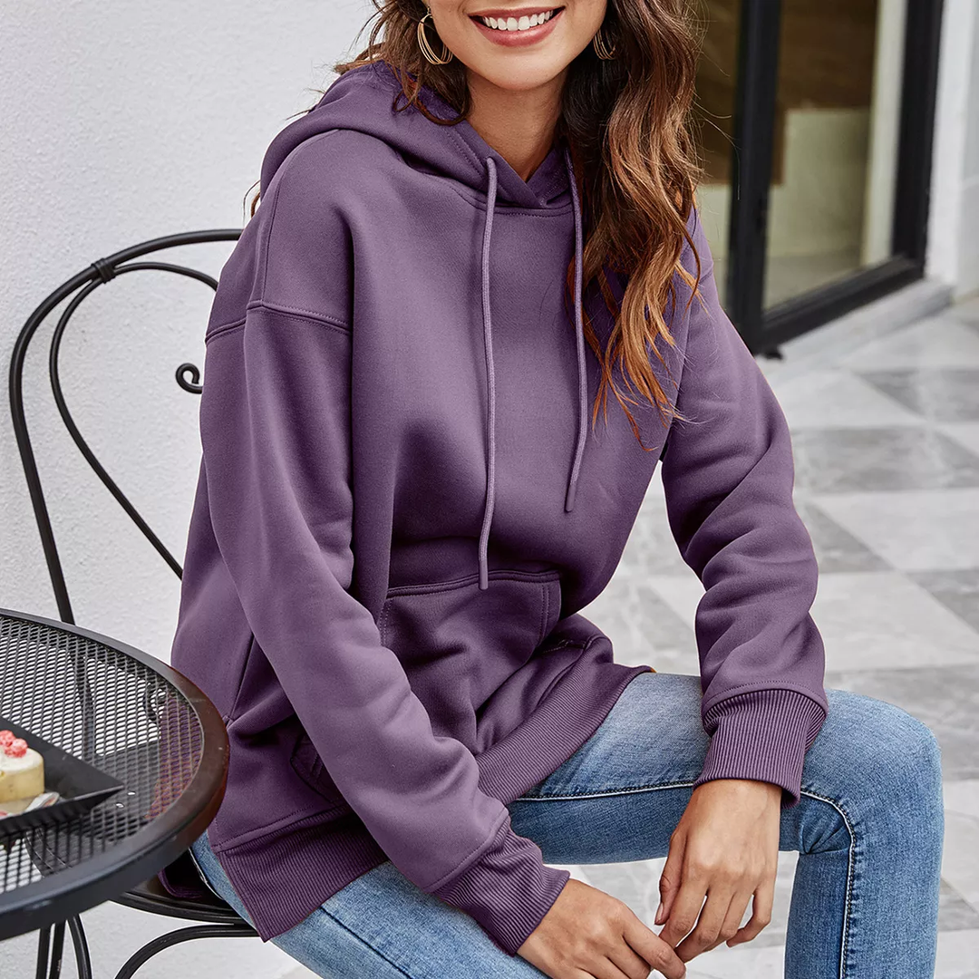 Solid Color Loose Long Sleeve Hooded Sweatshirt