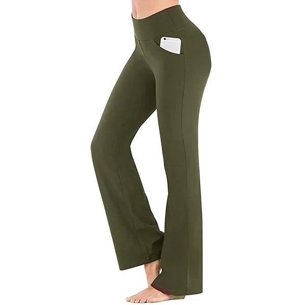 WOMENS HIGH WAIST YOGA PANTS BOOTCUT FLARE LEG
