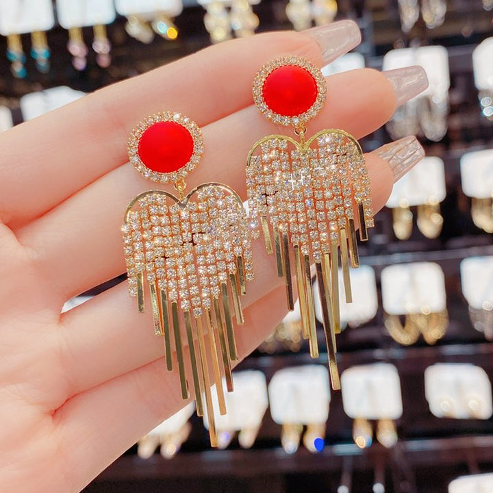 Red Pearl Tassel Drop Earrings