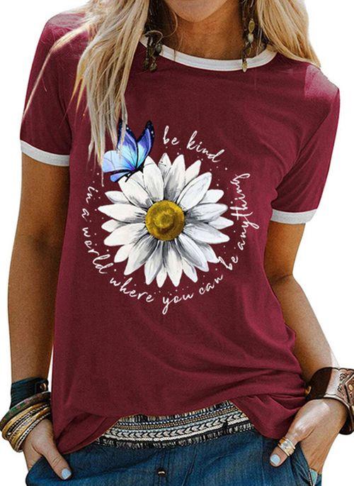 PT10276 Floral Round Neck Short Sleeve Casual T shirts