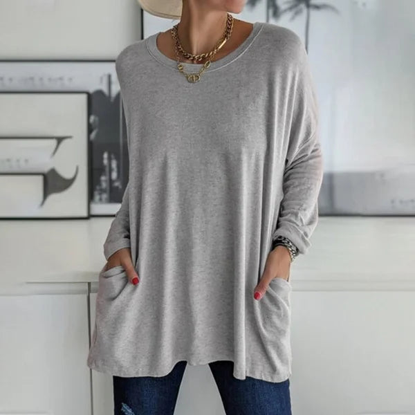 🎅Christmas Promotion -49% OFF🎄Round Neck Long Sleeve Loose Pocket Solid T-Shirt