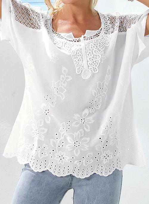 BL10383 Floral Boat Neckline Short Sleeve Blouses