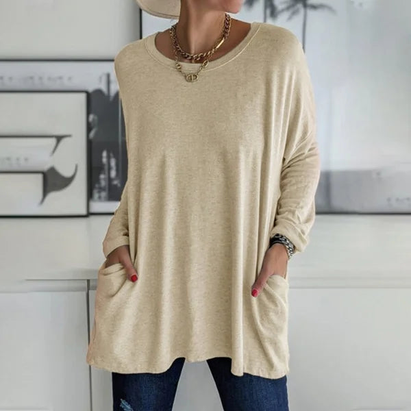 🎅Christmas Promotion -49% OFF🎄Round Neck Long Sleeve Loose Pocket Solid T-Shirt