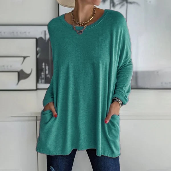 🎅Christmas Promotion -49% OFF🎄Round Neck Long Sleeve Loose Pocket Solid T-Shirt