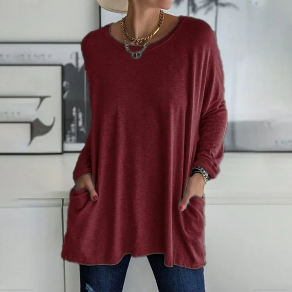 🎅Christmas Promotion -49% OFF🎄Round Neck Long Sleeve Loose Pocket Solid T-Shirt