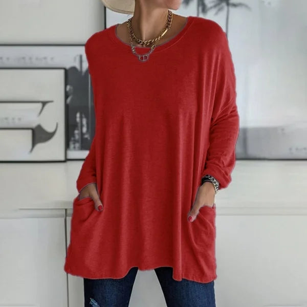 🎅Christmas Promotion -49% OFF🎄Round Neck Long Sleeve Loose Pocket Solid T-Shirt