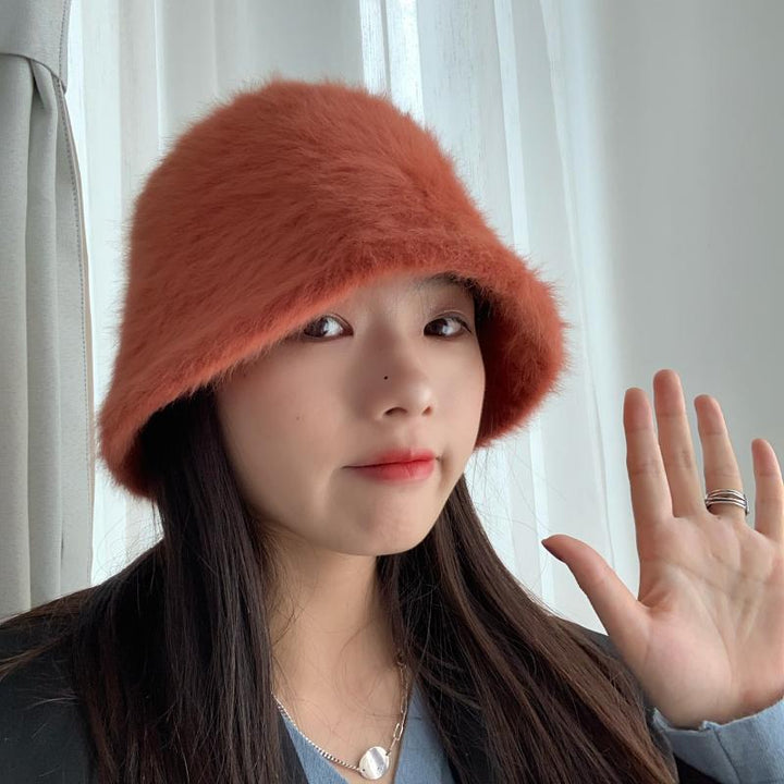 women s fashion Solid color rabbit fur hat bucket cap