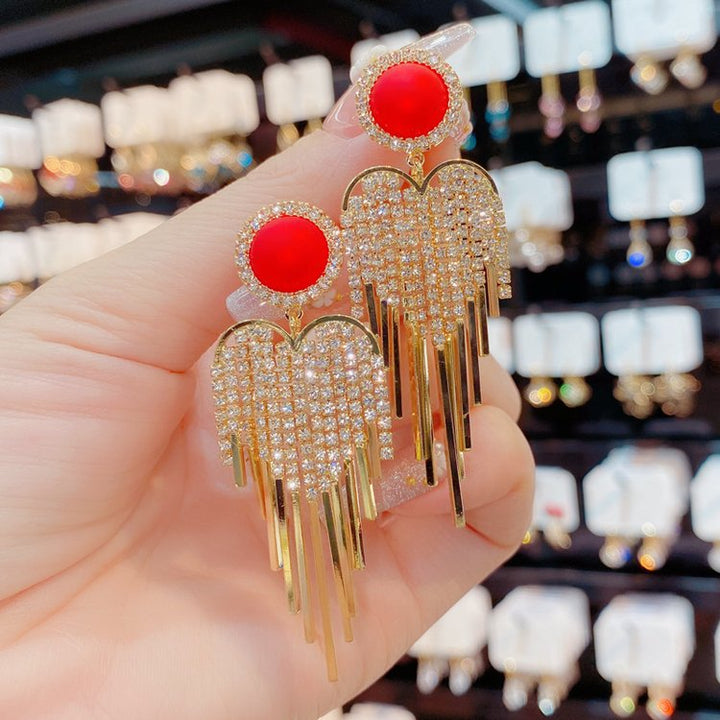 Red Pearl Tassel Drop Earrings