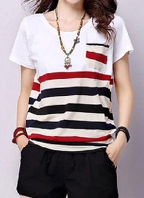 TP10271 Stripe Round Neck Short Sleeve Casual T shirts