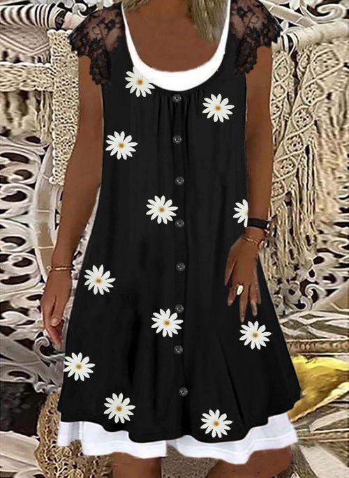 DS11088 Casual Floral Tunic Round Neckline A line Dress