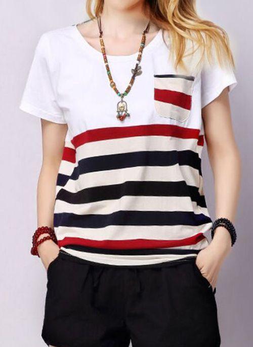 TP10271 Stripe Round Neck Short Sleeve Casual T shirts