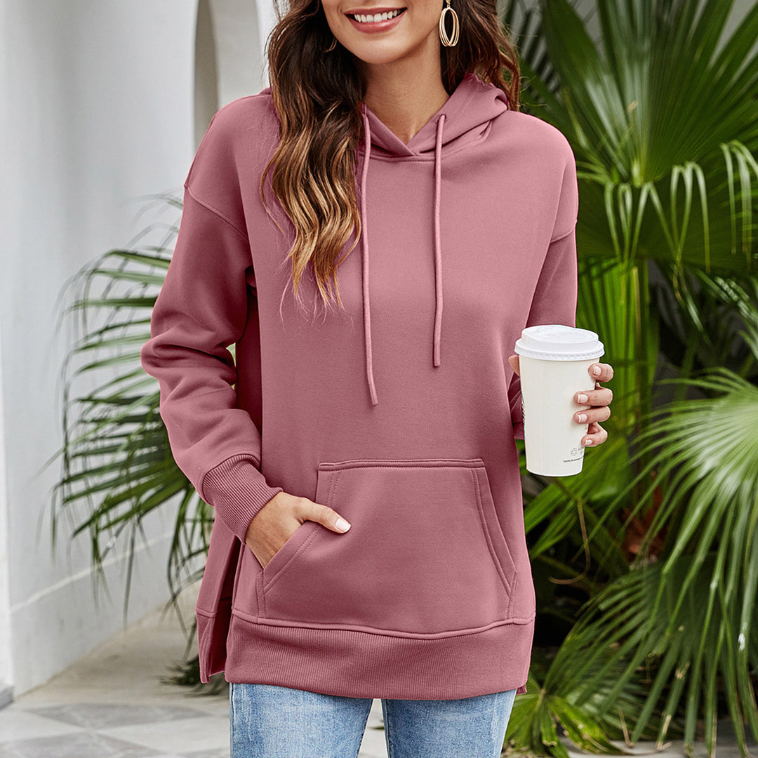 Solid Color Loose Long Sleeve Hooded Sweatshirt