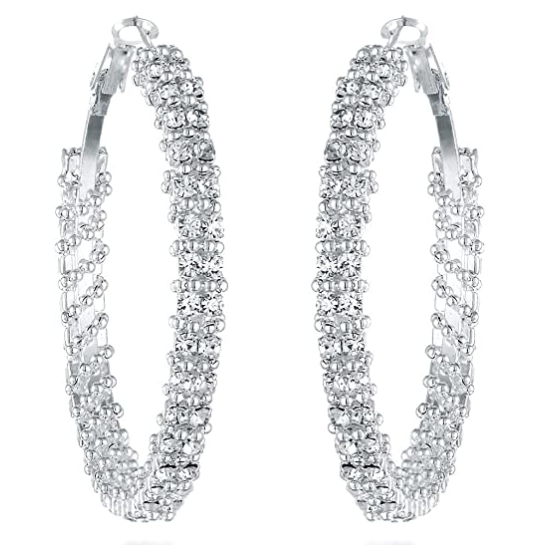 Silver Plated Diamond Big Hoop Earring