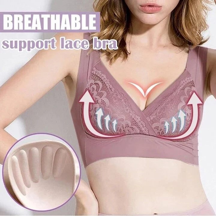 Plus Size Comfort Extra Elastic Wireless Support Lace Bra