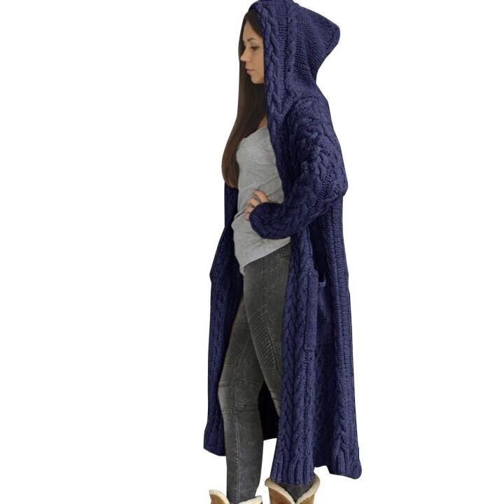 CASUAL KNITTED LONG OUTERWEAR WITH HOOD