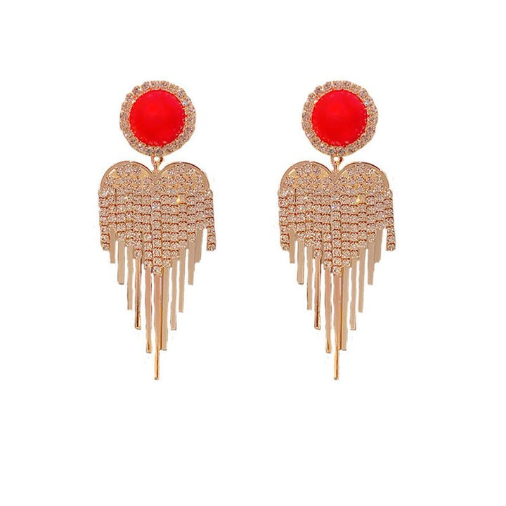 Red Pearl Tassel Drop Earrings