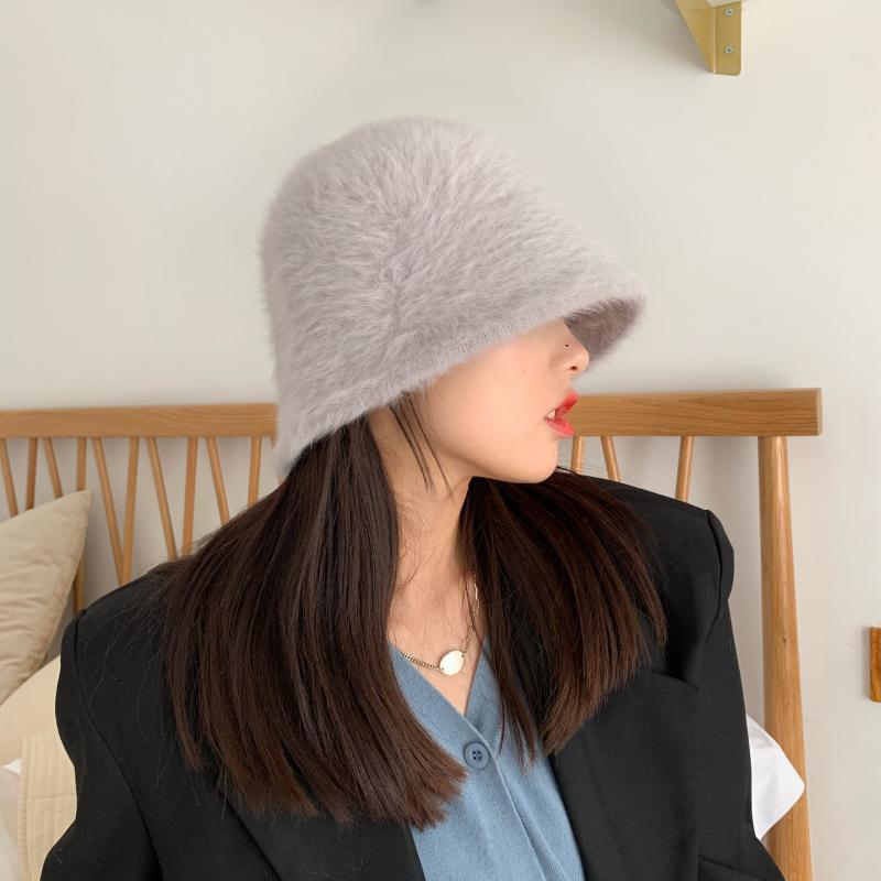 women s fashion Solid color rabbit fur hat bucket cap