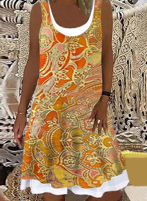 DS11056 Casual Floral Tunic Round Neckline A line Dress